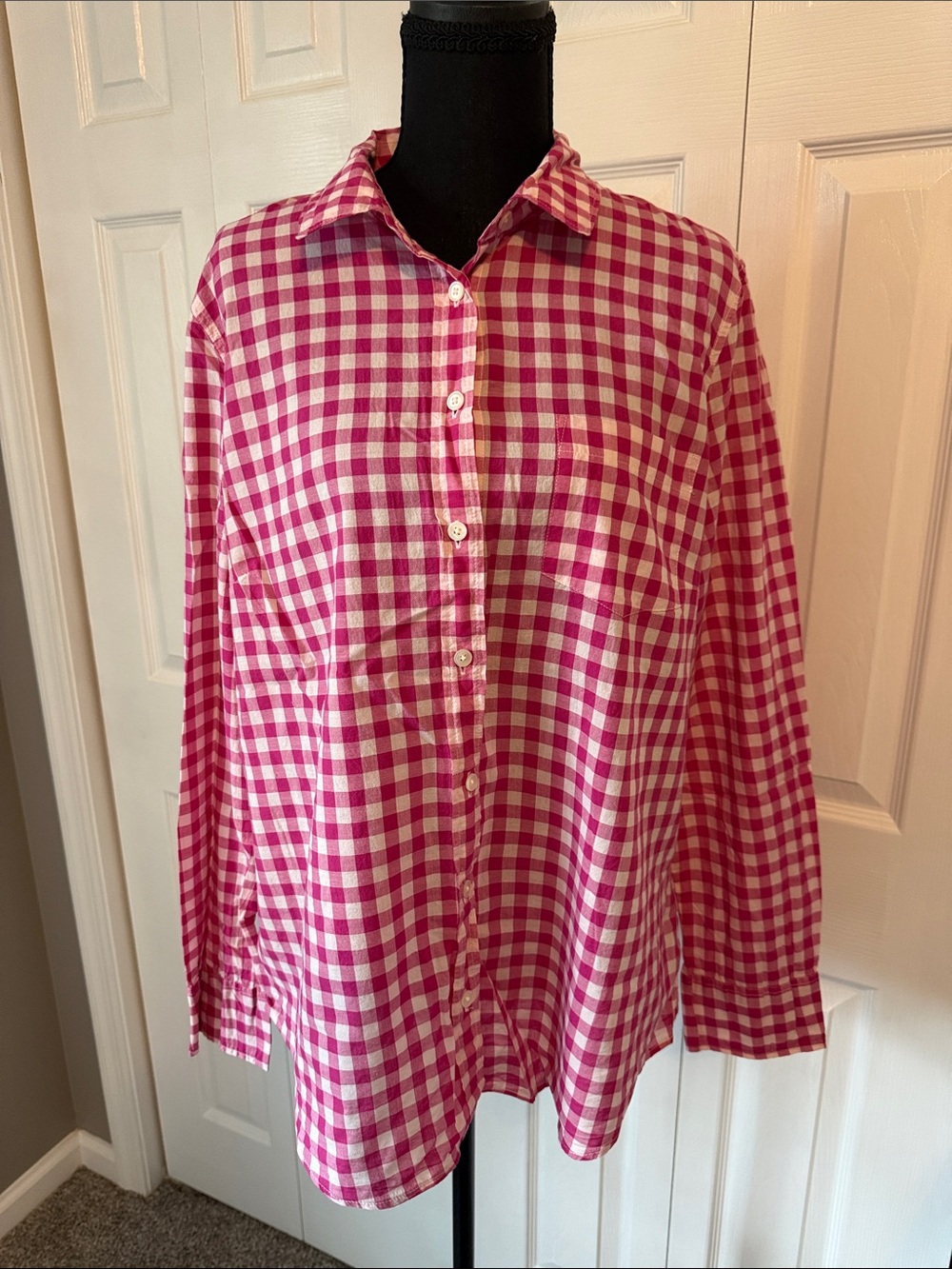 J. Crew Factory Pink and White Gingham Button-Down Shirt